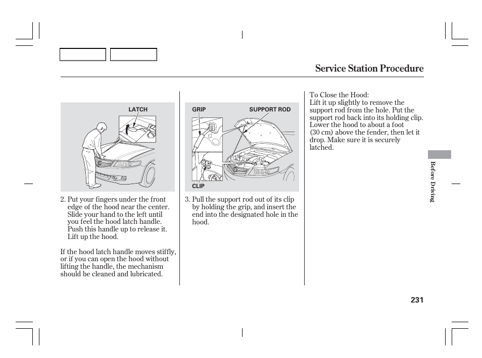 Service station procedure | Acura 2006 TSX - Owner's Manual User Manual | Page 232 / 366