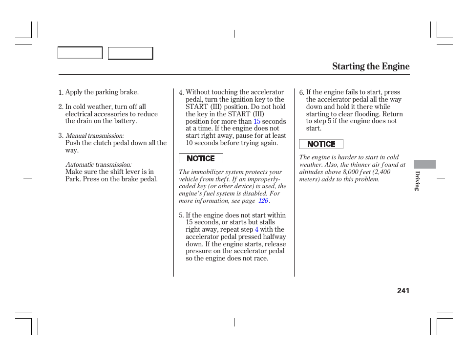 Starting the engine | Acura 2006 TSX - Owner's Manual User Manual | Page 242 / 366