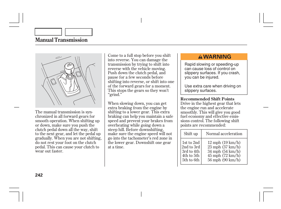 Manual transmission | Acura 2006 TSX - Owner's Manual User Manual | Page 243 / 366