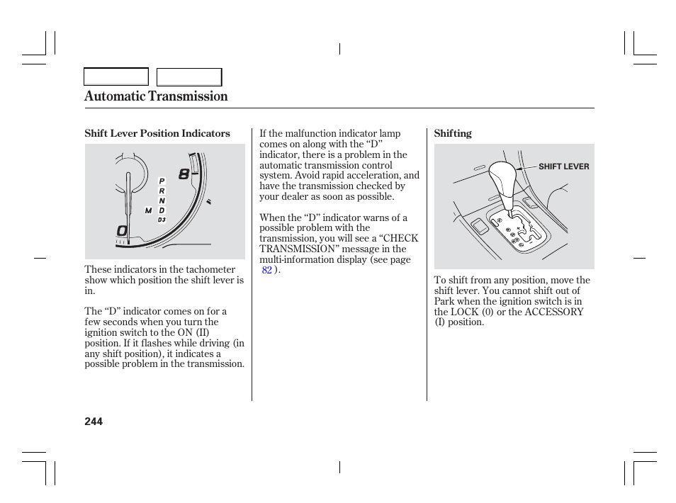 Automatic transmission | Acura 2006 TSX - Owner's Manual User Manual | Page 245 / 366