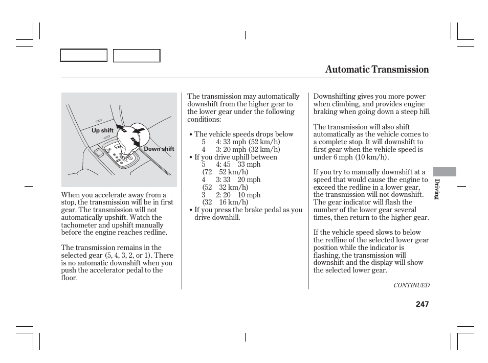 Automatic transmission | Acura 2006 TSX - Owner's Manual User Manual | Page 248 / 366