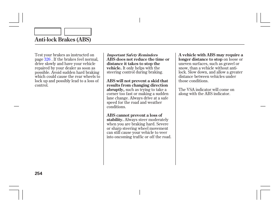 Anti-lock brakes (abs) | Acura 2006 TSX - Owner's Manual User Manual | Page 255 / 366