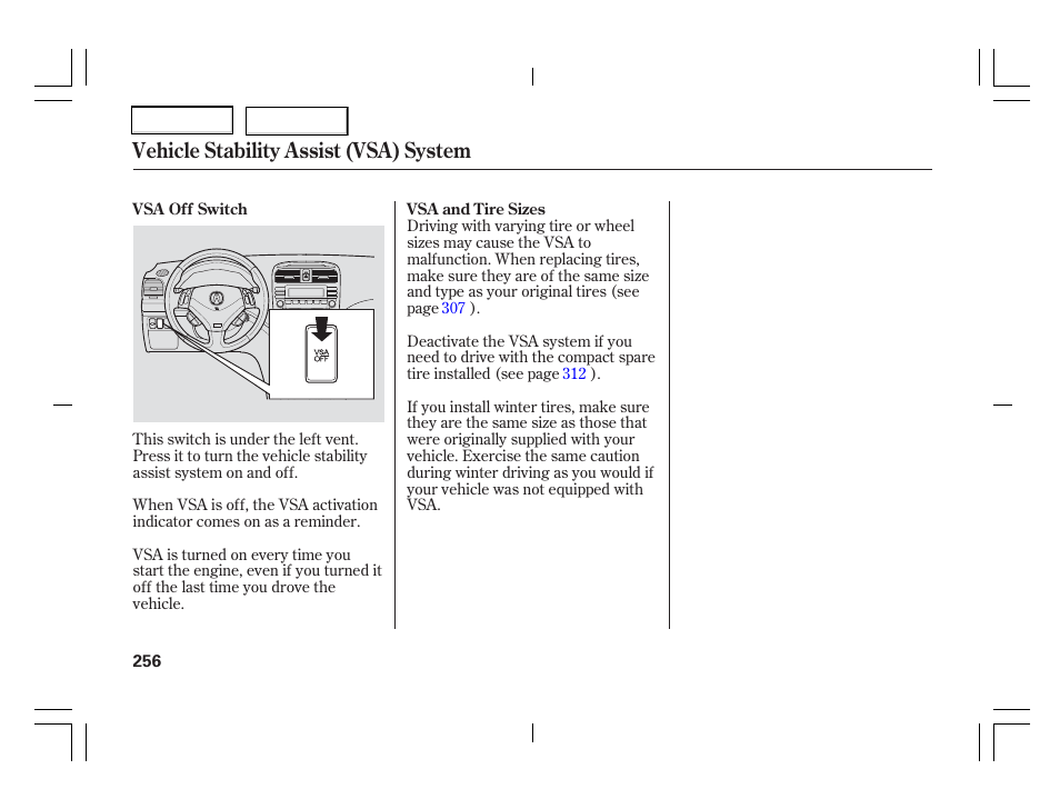 Vehicle stability assist (vsa) system | Acura 2006 TSX - Owner's Manual User Manual | Page 257 / 366