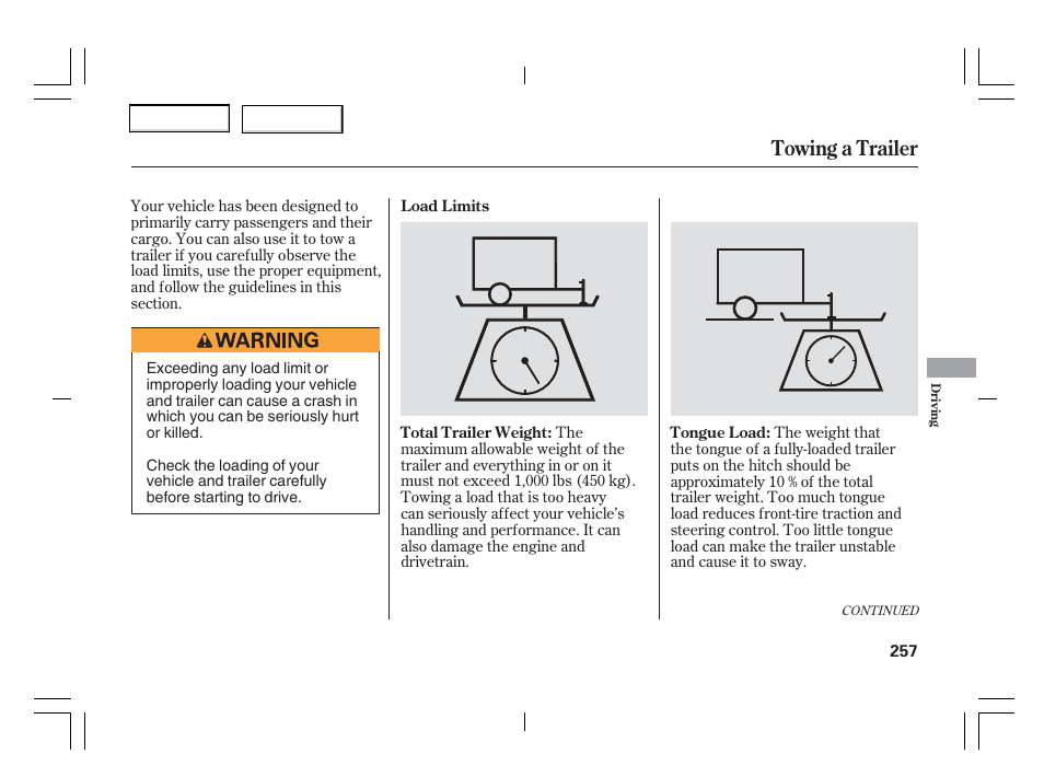 Towing a trailer | Acura 2006 TSX - Owner's Manual User Manual | Page 258 / 366