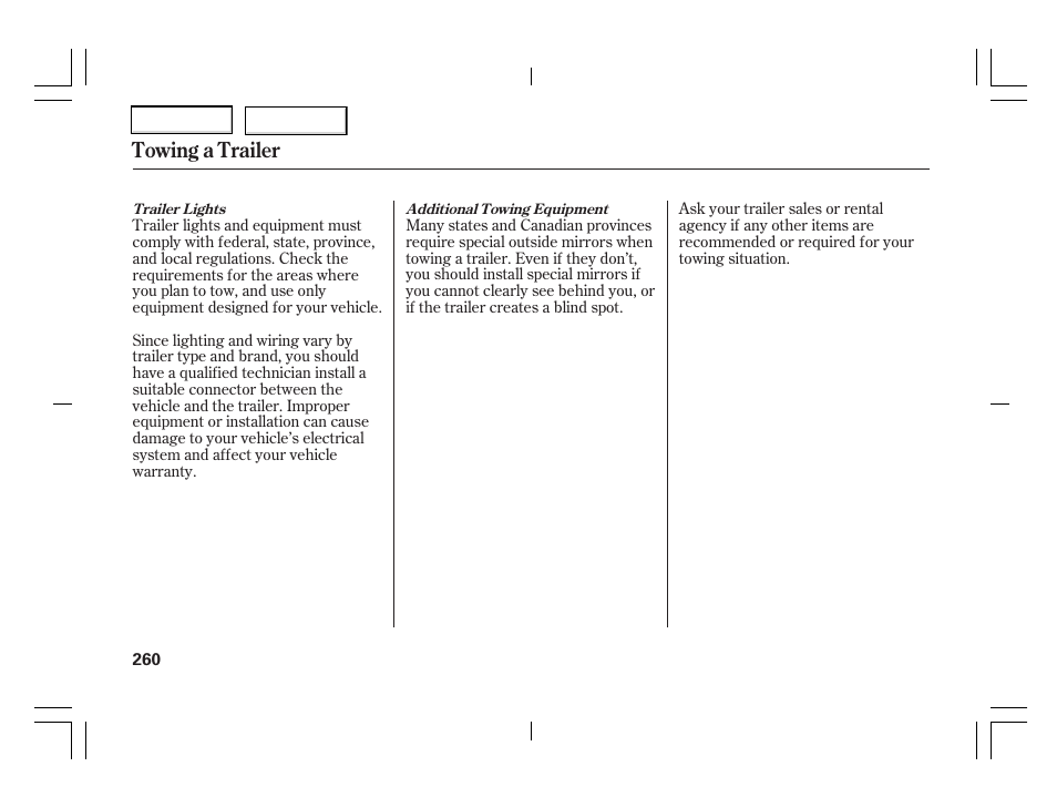 Towing a trailer | Acura 2006 TSX - Owner's Manual User Manual | Page 261 / 366