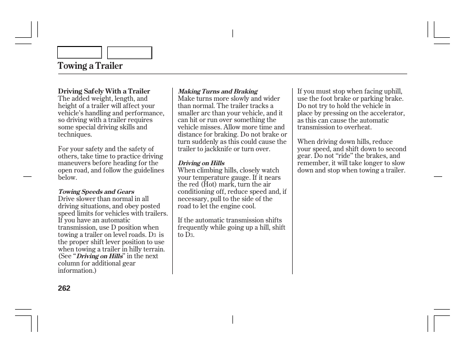 Towing a trailer | Acura 2006 TSX - Owner's Manual User Manual | Page 263 / 366