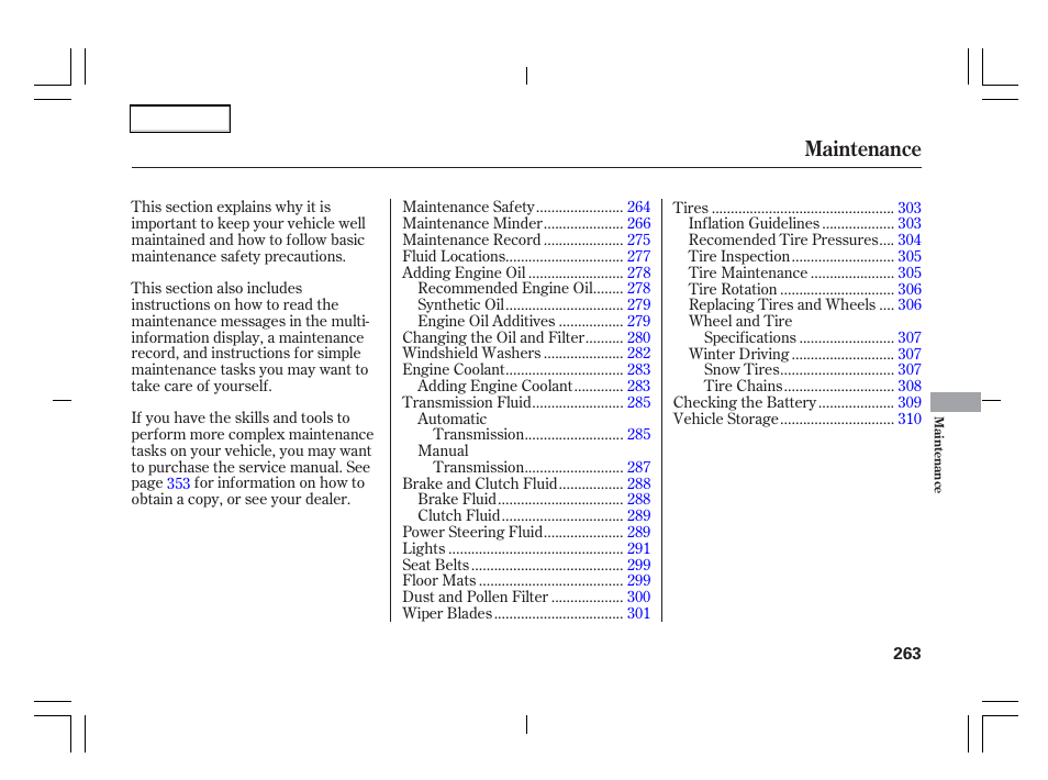 Maintenance | Acura 2006 TSX - Owner's Manual User Manual | Page 264 / 366