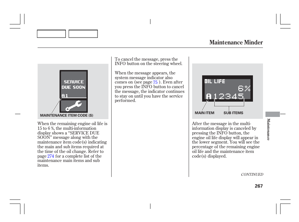 Maintenance minder | Acura 2006 TSX - Owner's Manual User Manual | Page 268 / 366