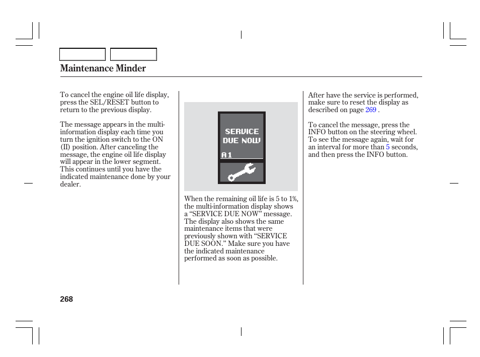Maintenance minder | Acura 2006 TSX - Owner's Manual User Manual | Page 269 / 366