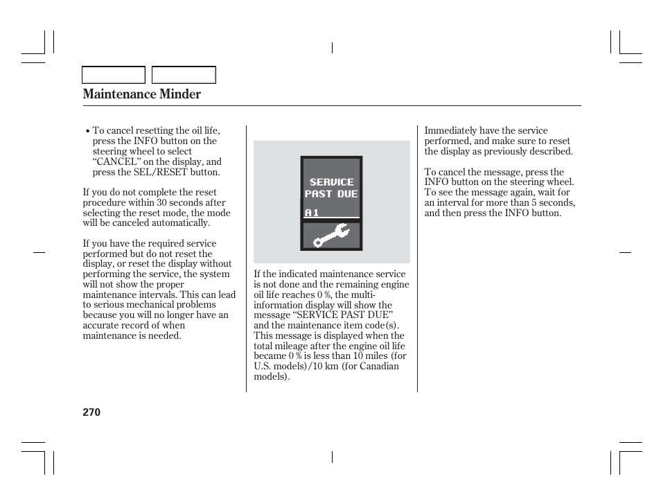 Maintenance minder | Acura 2006 TSX - Owner's Manual User Manual | Page 271 / 366