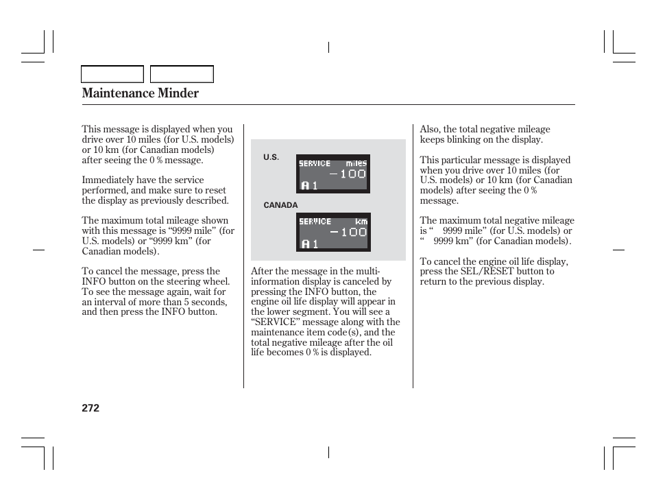 Maintenance minder | Acura 2006 TSX - Owner's Manual User Manual | Page 273 / 366