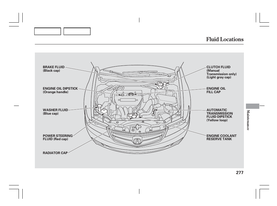 Fluid locations | Acura 2006 TSX - Owner's Manual User Manual | Page 278 / 366