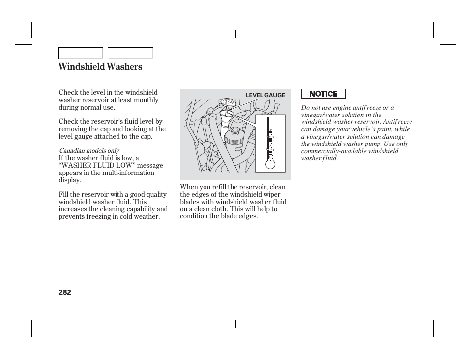 Windshield washers | Acura 2006 TSX - Owner's Manual User Manual | Page 283 / 366