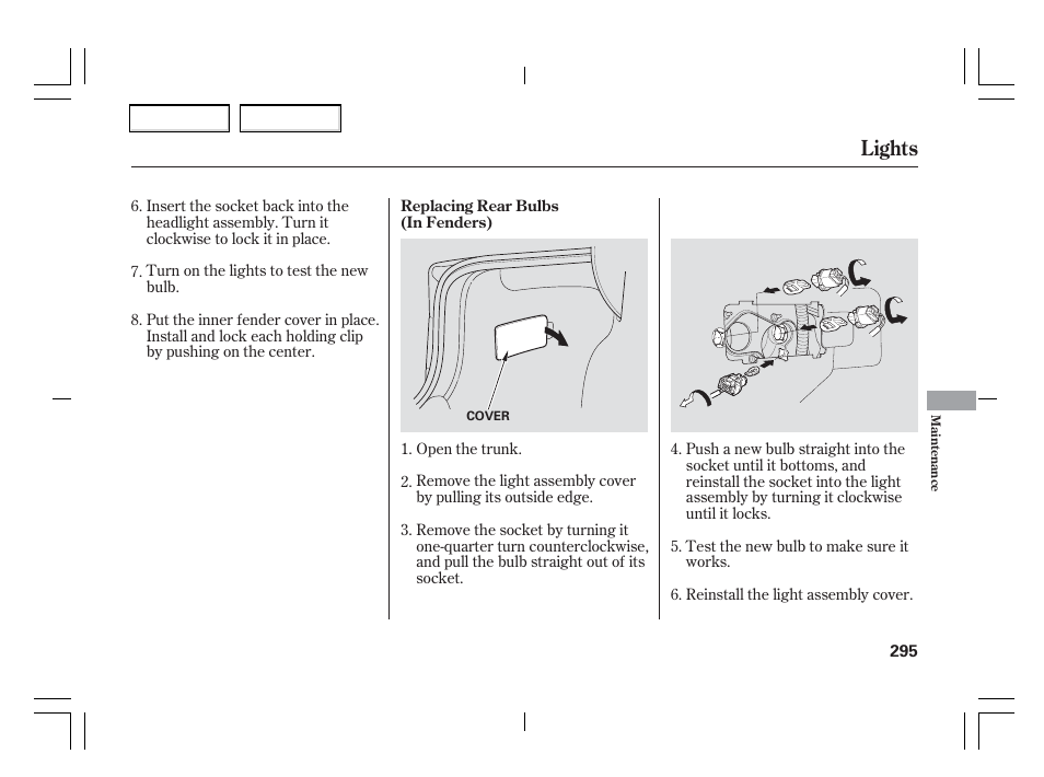 Lights | Acura 2006 TSX - Owner's Manual User Manual | Page 296 / 366