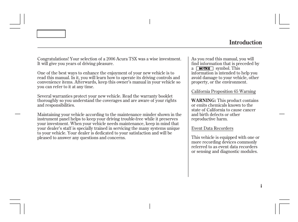 Introduction | Acura 2006 TSX - Owner's Manual User Manual | Page 3 / 366