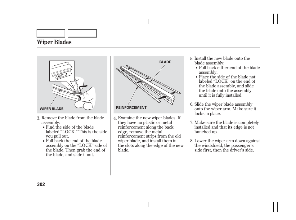 Wiper blades | Acura 2006 TSX - Owner's Manual User Manual | Page 303 / 366