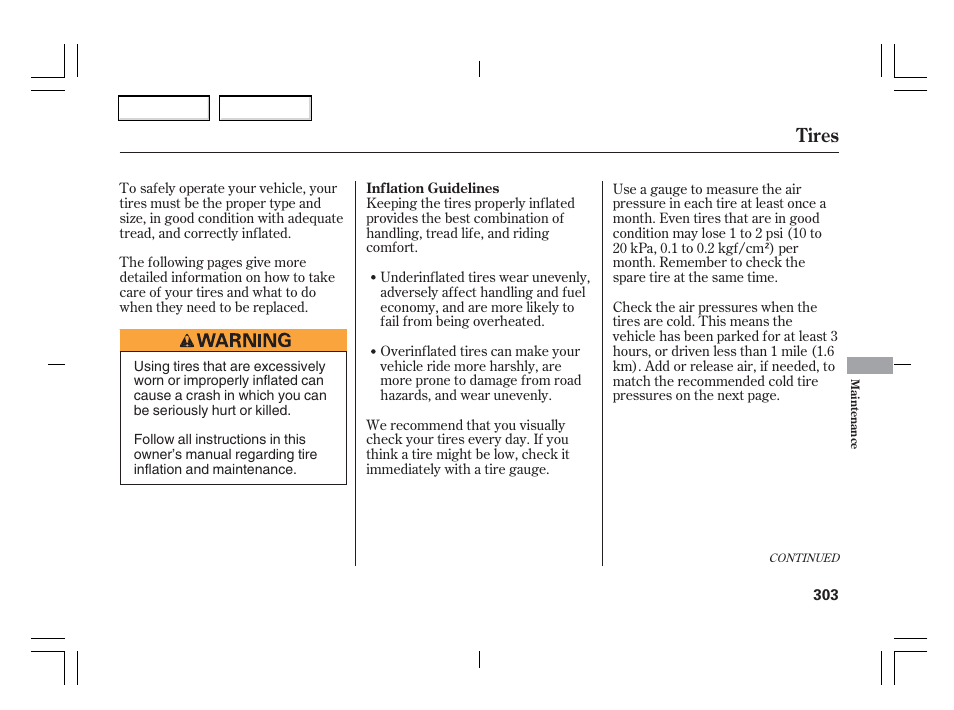 Tires | Acura 2006 TSX - Owner's Manual User Manual | Page 304 / 366