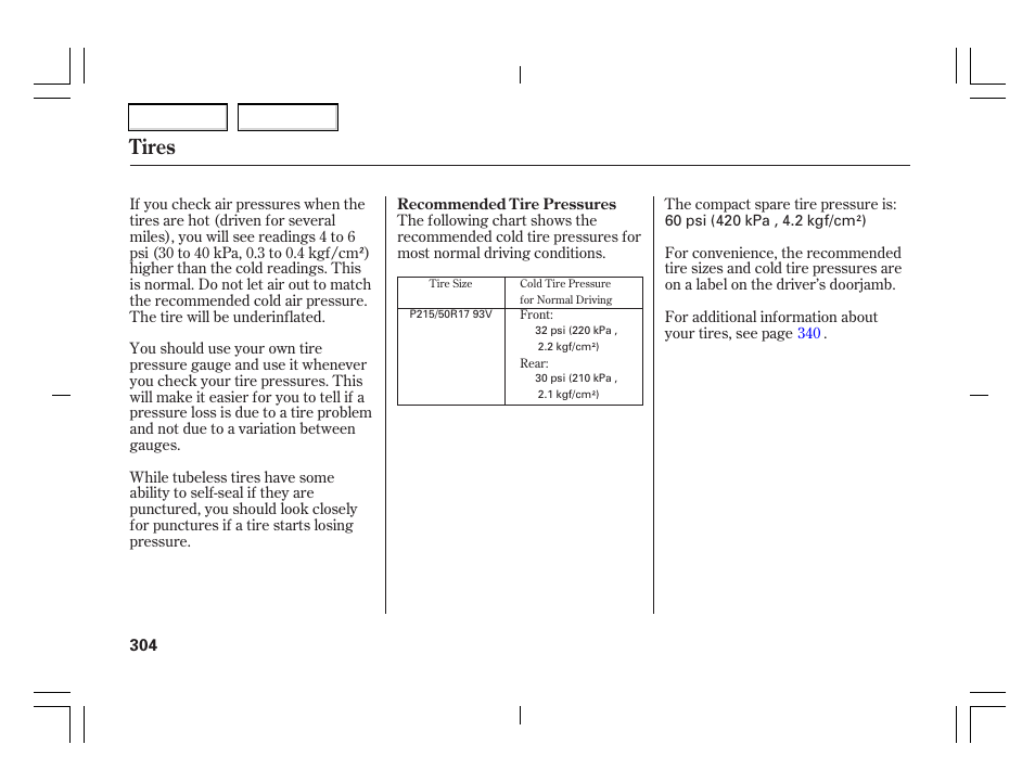 Tires | Acura 2006 TSX - Owner's Manual User Manual | Page 305 / 366