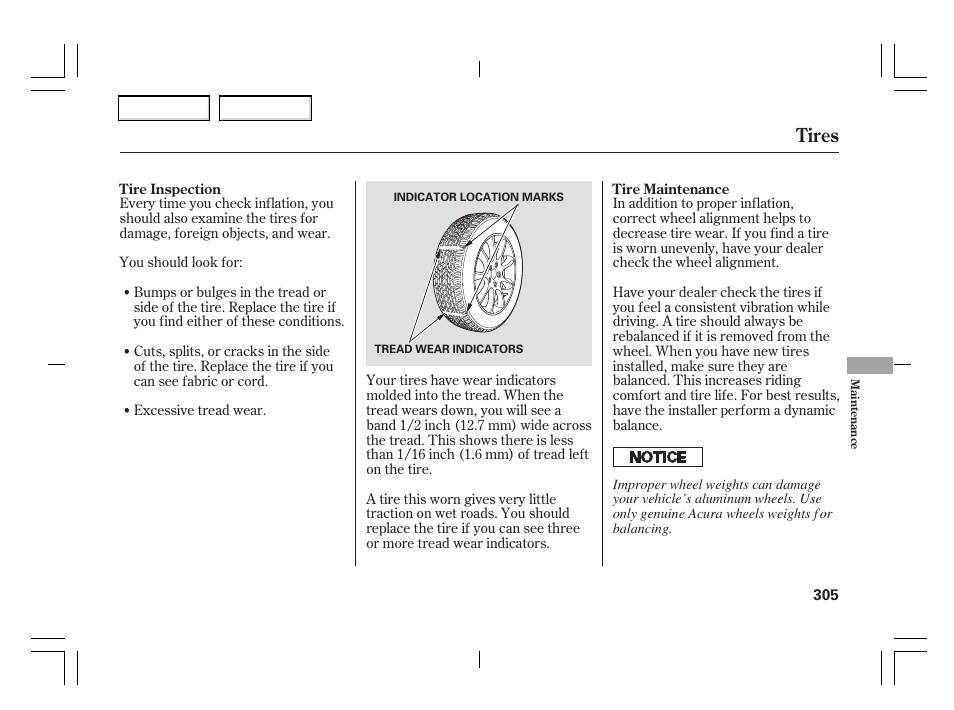 Tires | Acura 2006 TSX - Owner's Manual User Manual | Page 306 / 366