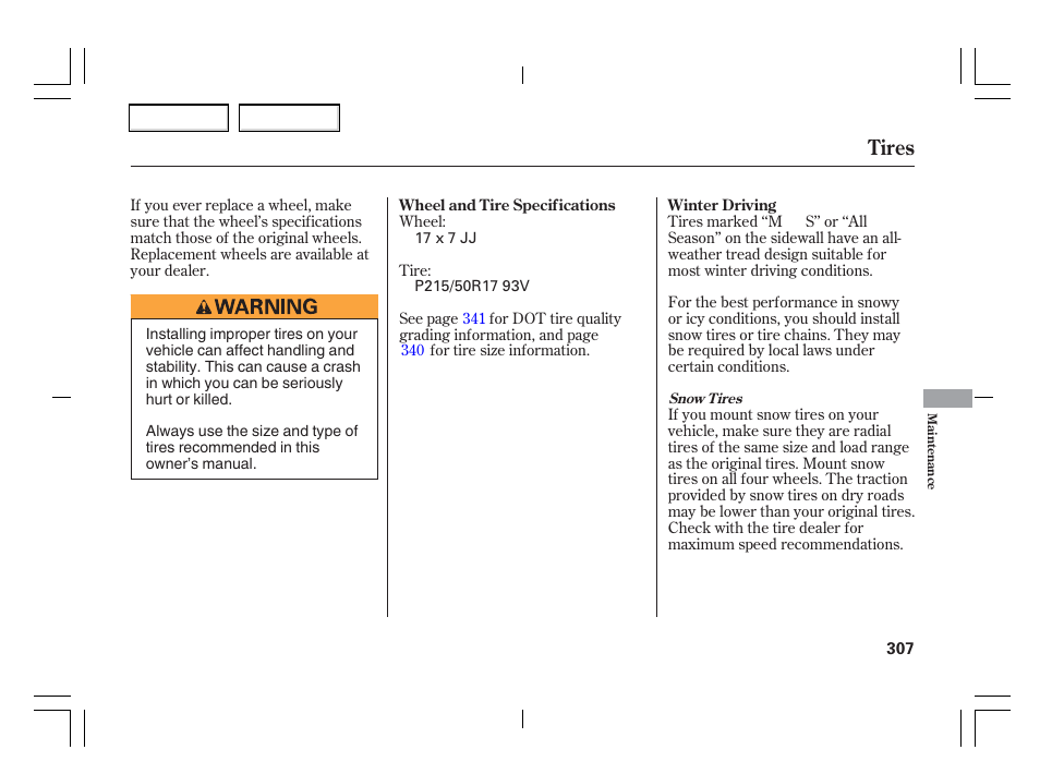 Tires | Acura 2006 TSX - Owner's Manual User Manual | Page 308 / 366