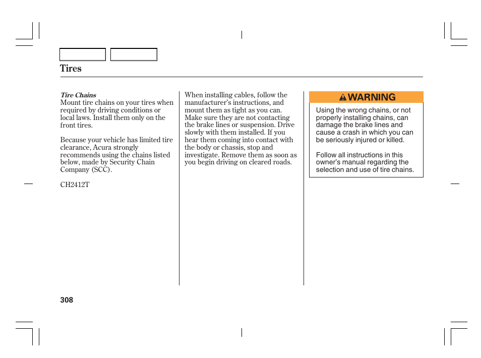 Tires | Acura 2006 TSX - Owner's Manual User Manual | Page 309 / 366