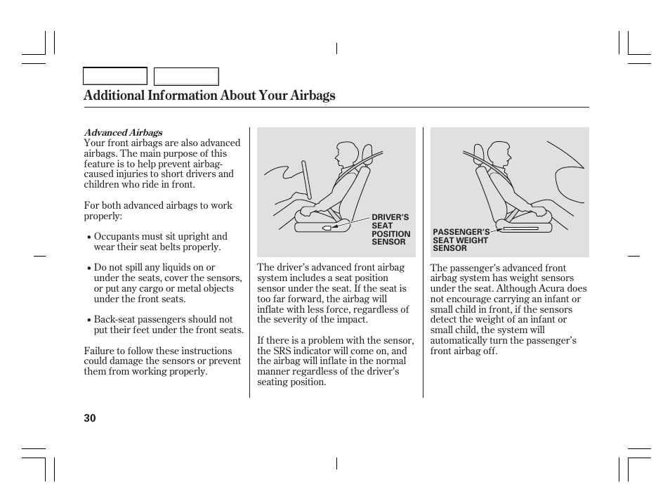 Additional information about your airbags | Acura 2006 TSX - Owner's Manual User Manual | Page 31 / 366