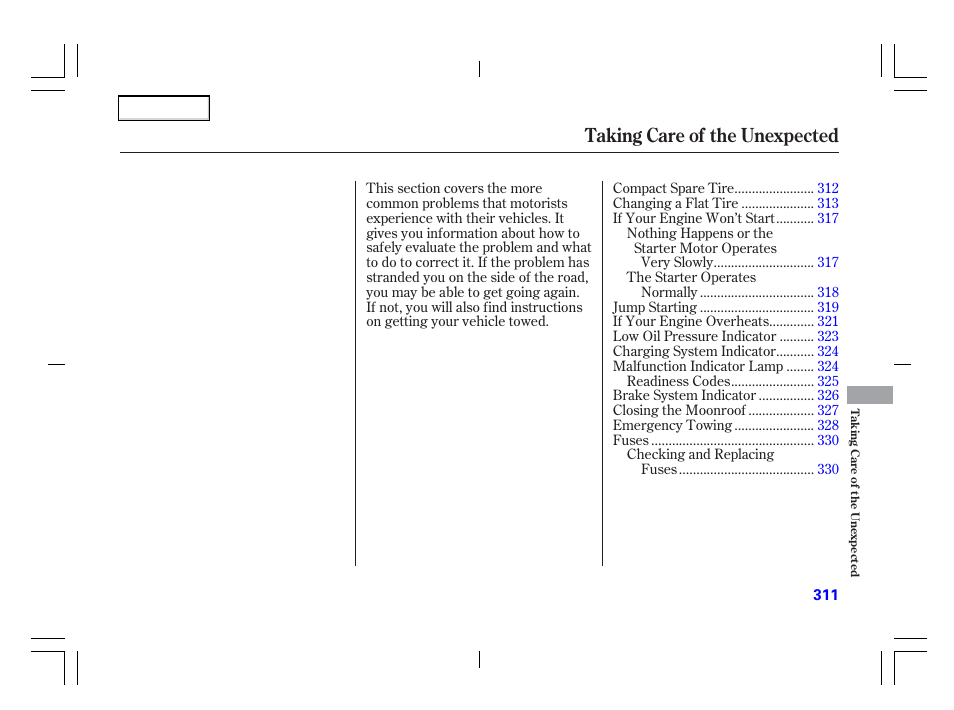 Taking care of the unexpected | Acura 2006 TSX - Owner's Manual User Manual | Page 312 / 366