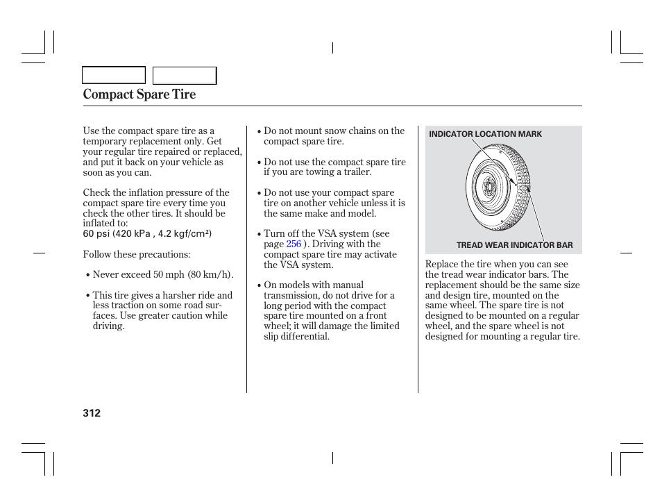 Compact spare tire | Acura 2006 TSX - Owner's Manual User Manual | Page 313 / 366