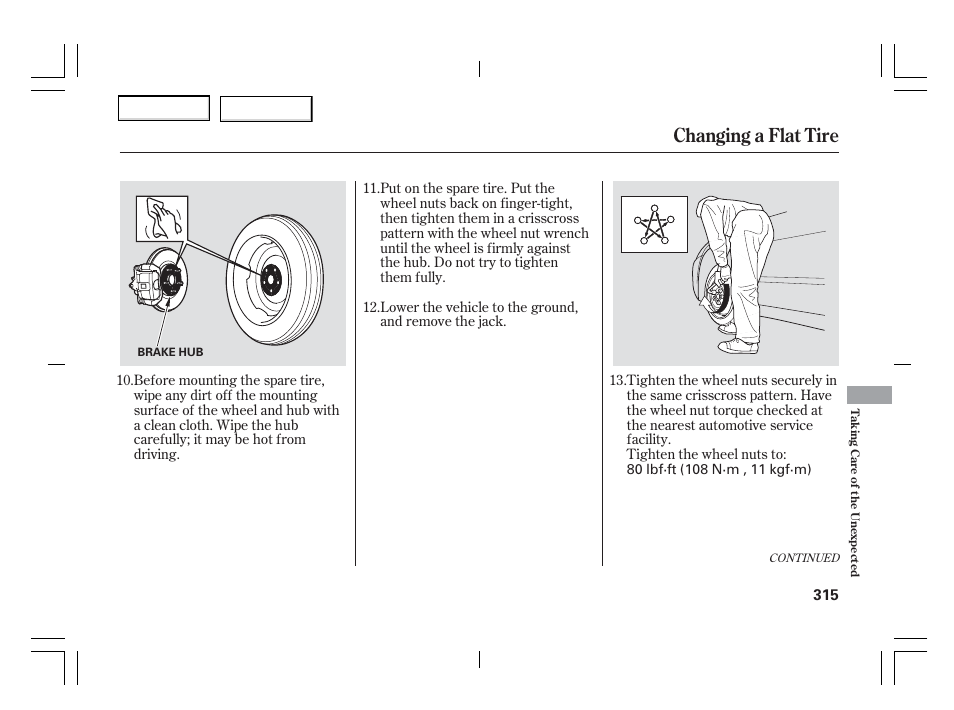 Changing a flat tire | Acura 2006 TSX - Owner's Manual User Manual | Page 316 / 366