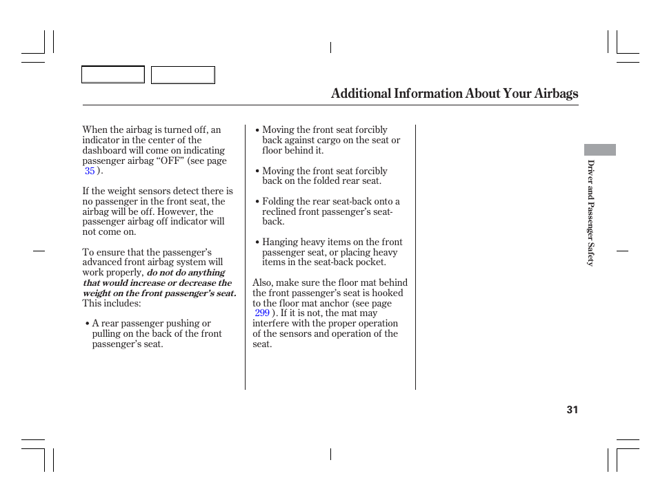 Additional information about your airbags | Acura 2006 TSX - Owner's Manual User Manual | Page 32 / 366