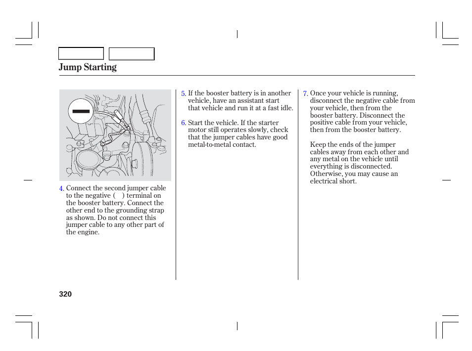 Jump starting | Acura 2006 TSX - Owner's Manual User Manual | Page 321 / 366