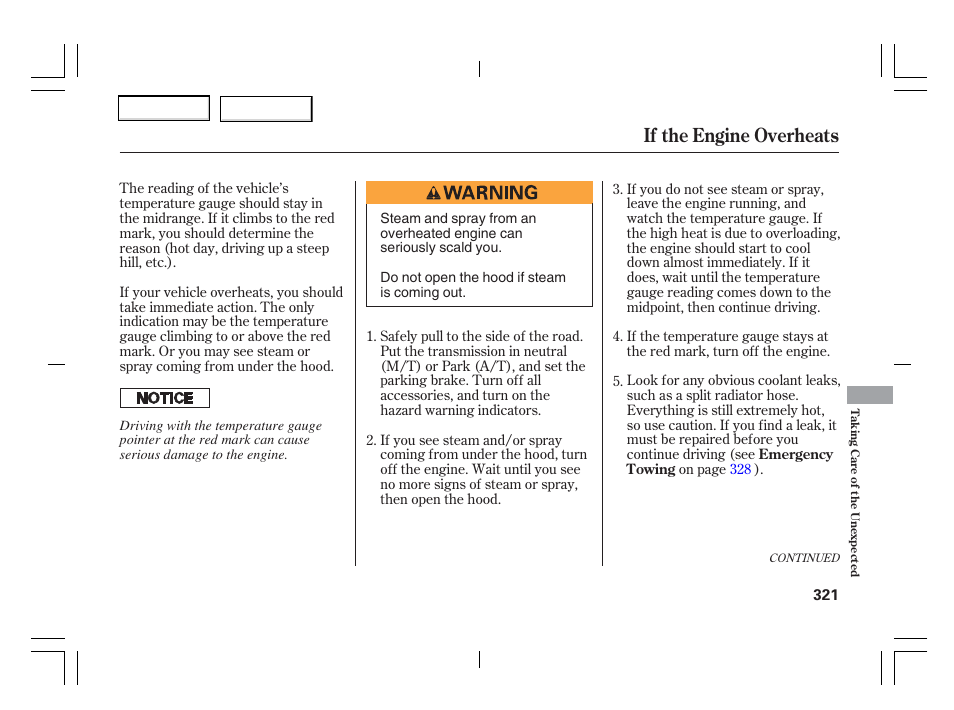 If the engine overheats | Acura 2006 TSX - Owner's Manual User Manual | Page 322 / 366