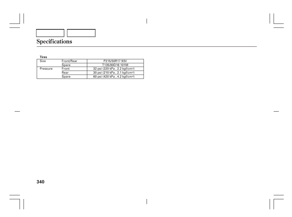 Specifications | Acura 2006 TSX - Owner's Manual User Manual | Page 341 / 366