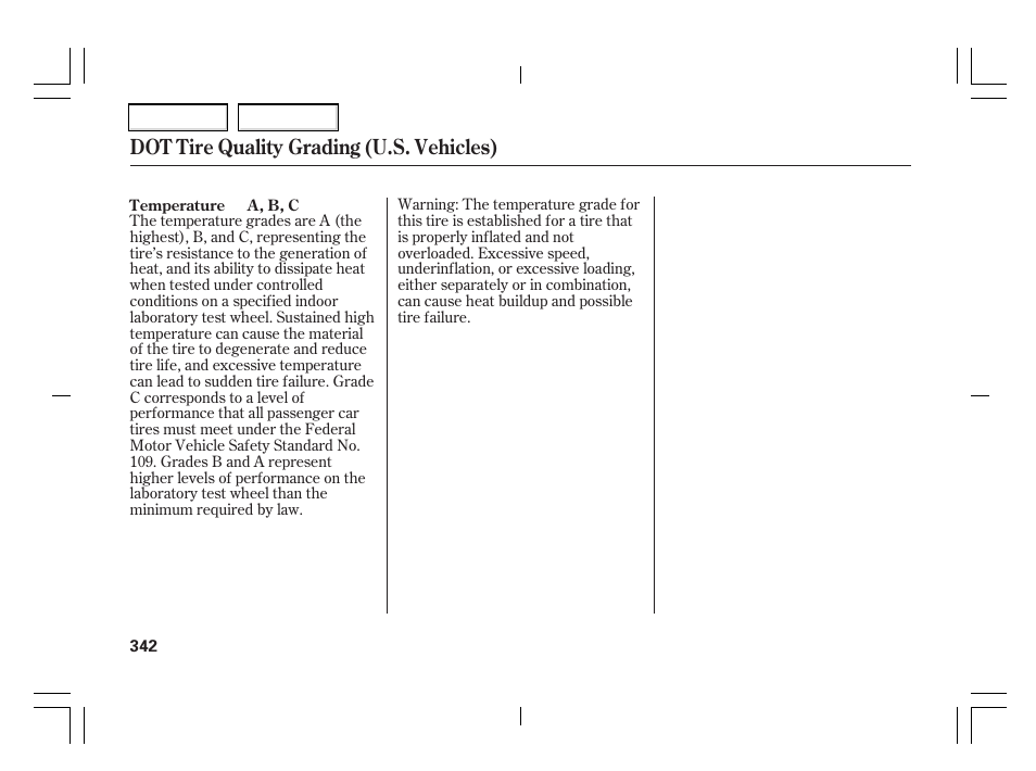 Dot tire quality grading (u.s. vehicles) | Acura 2006 TSX - Owner's Manual User Manual | Page 343 / 366