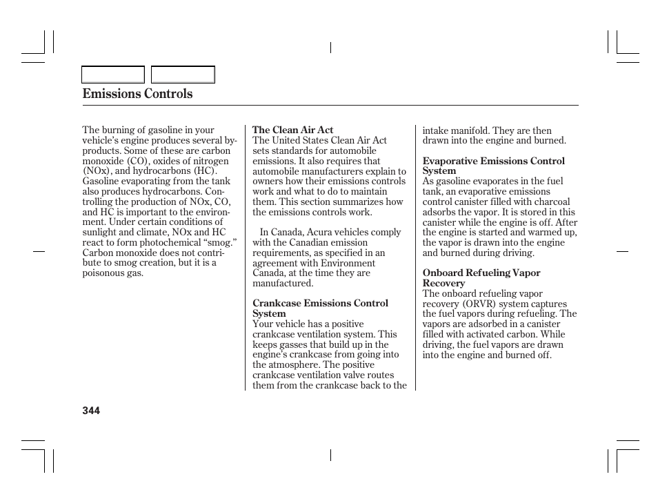 Emissions controls | Acura 2006 TSX - Owner's Manual User Manual | Page 345 / 366