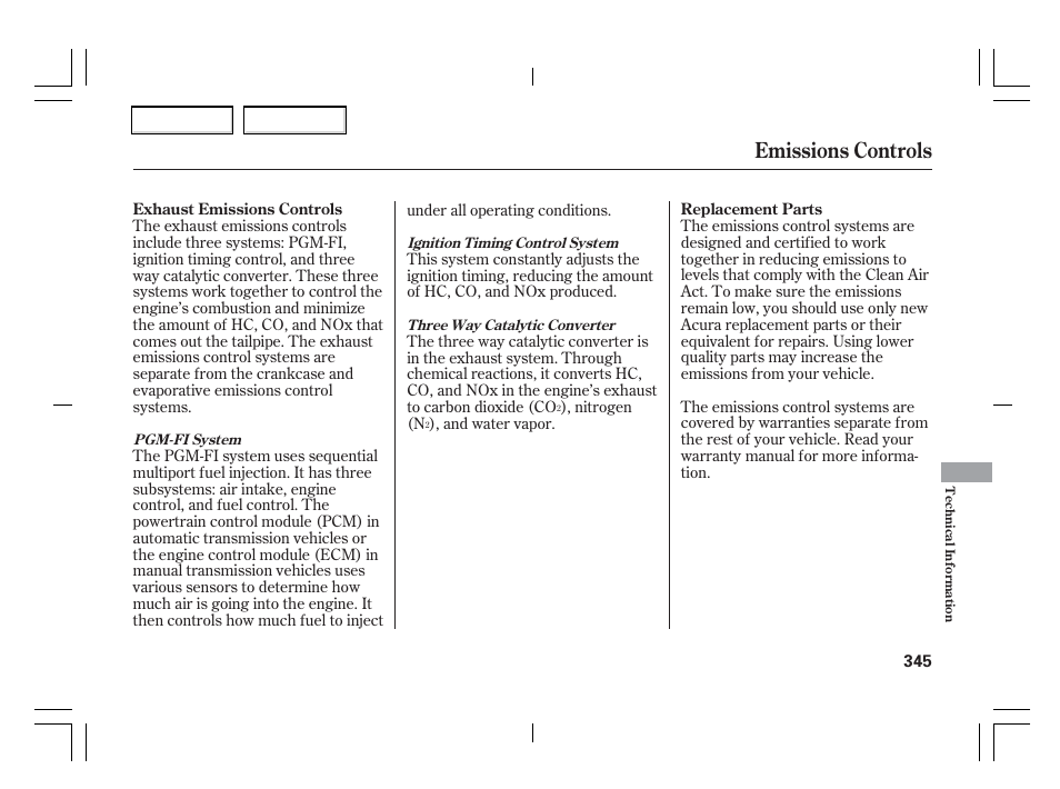 Emissions controls | Acura 2006 TSX - Owner's Manual User Manual | Page 346 / 366