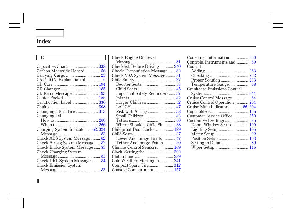 Index | Acura 2006 TSX - Owner's Manual User Manual | Page 357 / 366