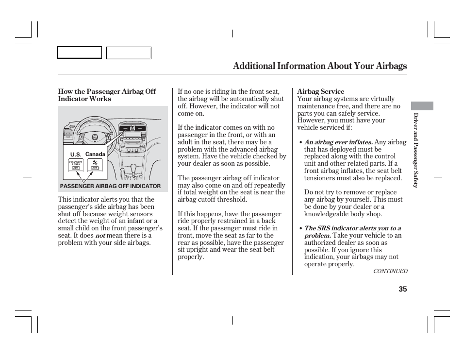 Additional information about your airbags | Acura 2006 TSX - Owner's Manual User Manual | Page 36 / 366