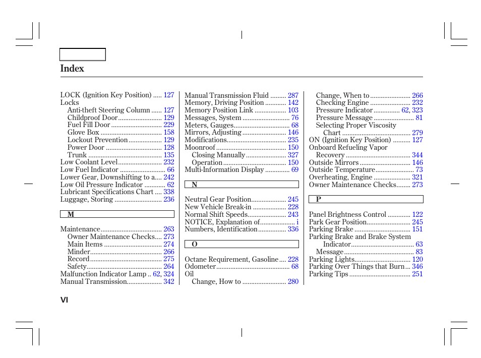 Index | Acura 2006 TSX - Owner's Manual User Manual | Page 361 / 366