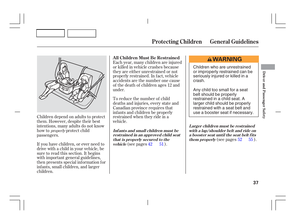 Protecting children general guidelines | Acura 2006 TSX - Owner's Manual User Manual | Page 38 / 366