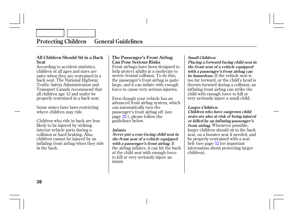 Protecting children general guidelines | Acura 2006 TSX - Owner's Manual User Manual | Page 39 / 366