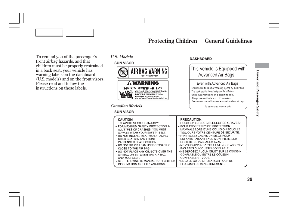 Protecting children general guidelines | Acura 2006 TSX - Owner's Manual User Manual | Page 40 / 366