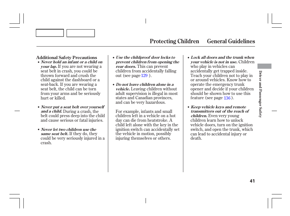 Protecting children general guidelines | Acura 2006 TSX - Owner's Manual User Manual | Page 42 / 366