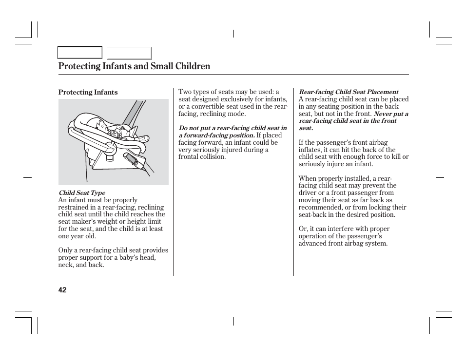 Protecting infants and small children | Acura 2006 TSX - Owner's Manual User Manual | Page 43 / 366