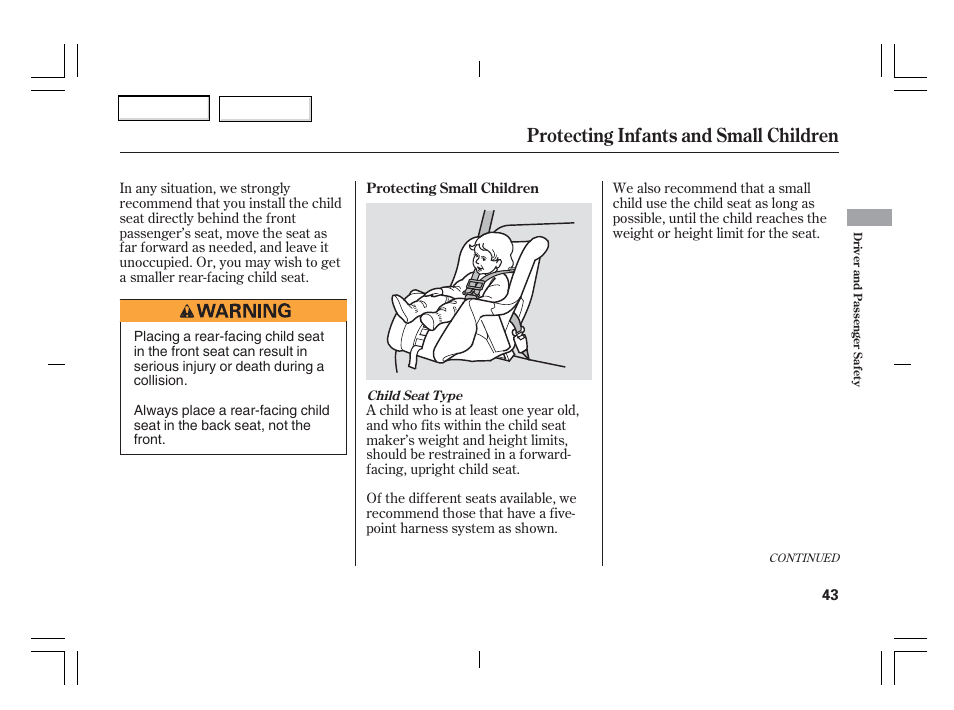 Protecting infants and small children | Acura 2006 TSX - Owner's Manual User Manual | Page 44 / 366