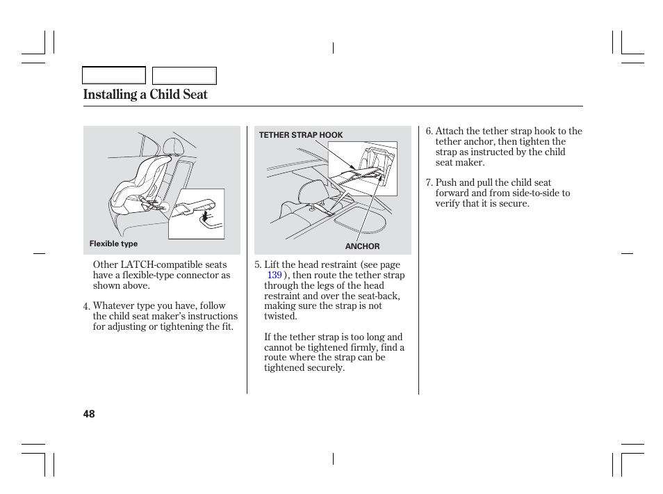 Installing a child seat | Acura 2006 TSX - Owner's Manual User Manual | Page 49 / 366