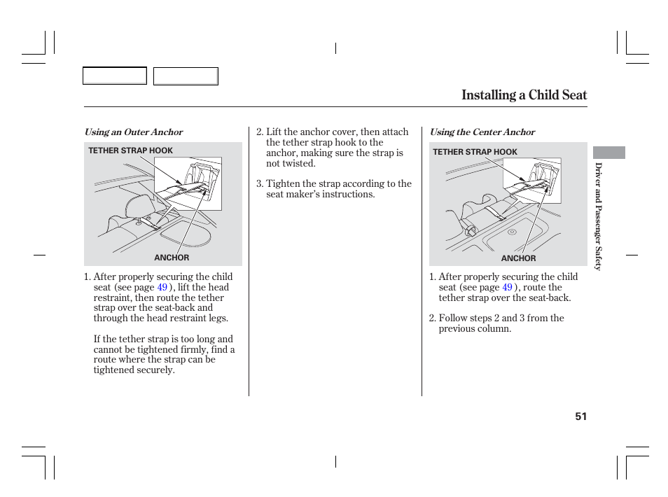 Installing a child seat | Acura 2006 TSX - Owner's Manual User Manual | Page 52 / 366