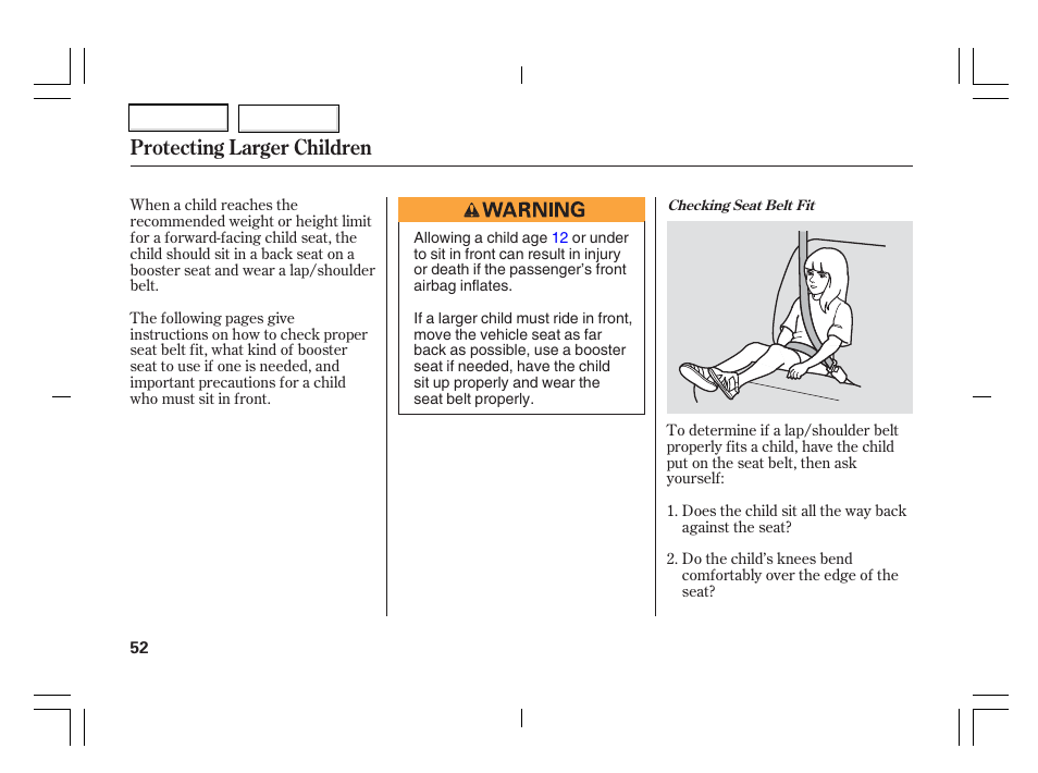 Protecting larger children | Acura 2006 TSX - Owner's Manual User Manual | Page 53 / 366