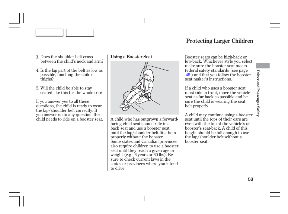 Protecting larger children | Acura 2006 TSX - Owner's Manual User Manual | Page 54 / 366