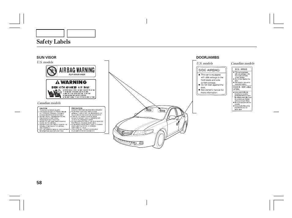 Safety labels | Acura 2006 TSX - Owner's Manual User Manual | Page 59 / 366